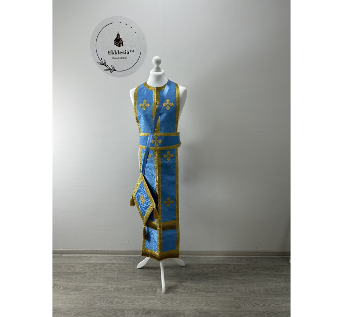 Priest vestment in Greek style - Unique blue vestment set - Orthodox phelon