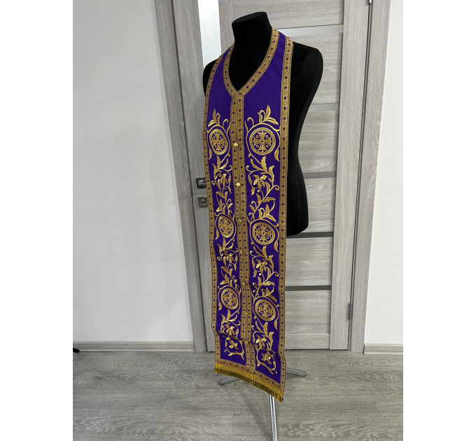Reversible embroidered communion set - Double stole and cuffs - Two sides stole
