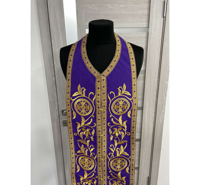 Reversible embroidered communion set - Double stole and cuffs - Two sides stole