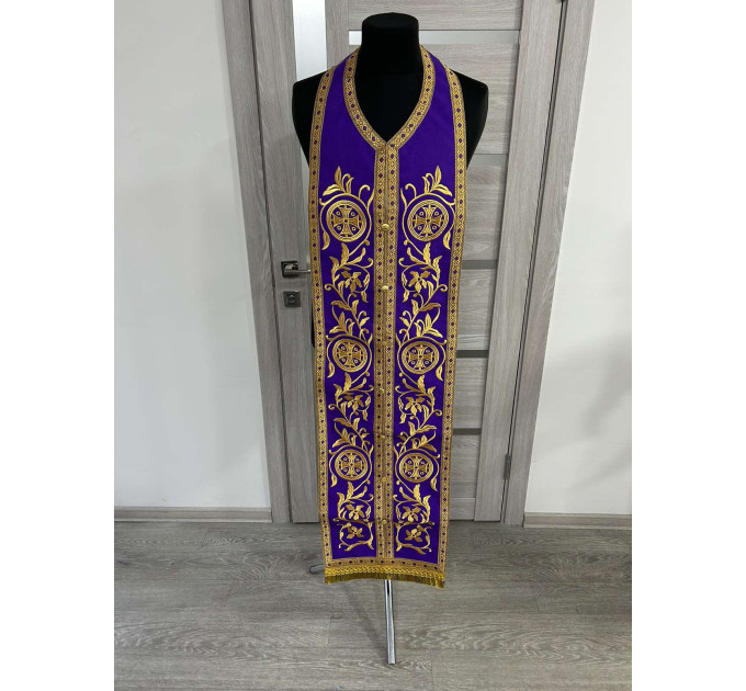 Reversible embroidered communion set - Double stole and cuffs - Two sides stole