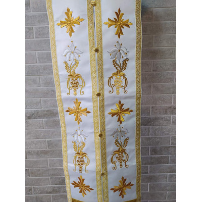 Priest's embroidered stole and cuffs - White communion set - Orthodox gift idea