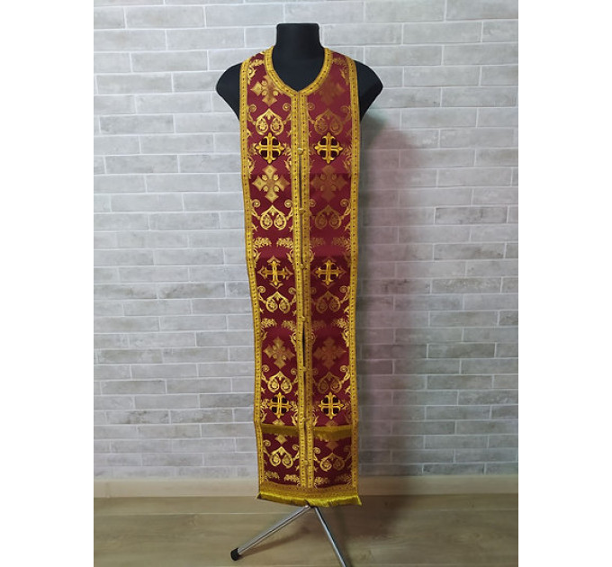 Red stole and cuffs in brocade - Priest's communion set - Orthodox red set