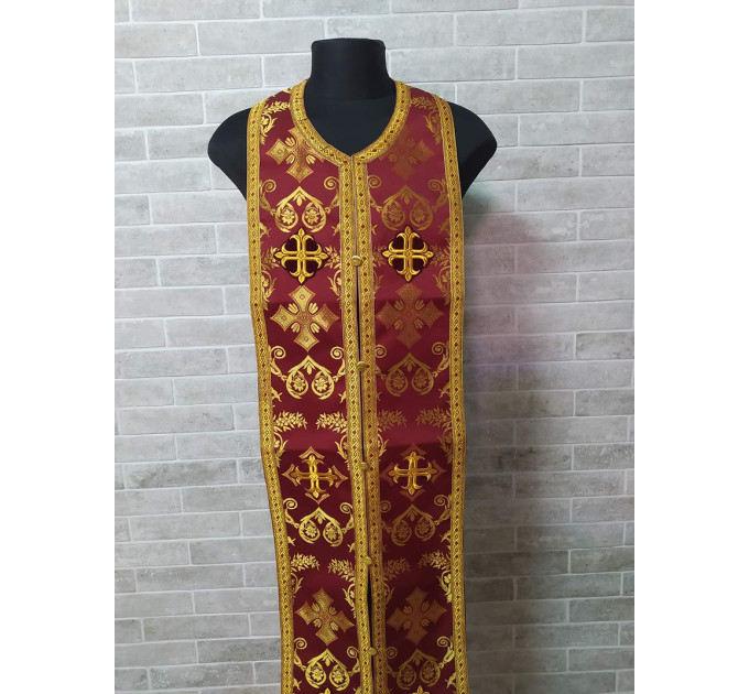 Red stole and cuffs in brocade - Priest's communion set - Orthodox red set