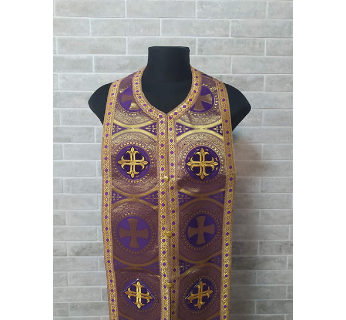 Stole and cuffs in brocade - Priest's communion set - Orthodox priest's cloth