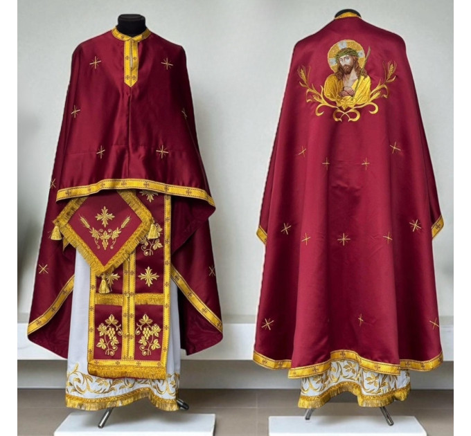 Embroidered vestment set - Priest vestment in Greek style on satin