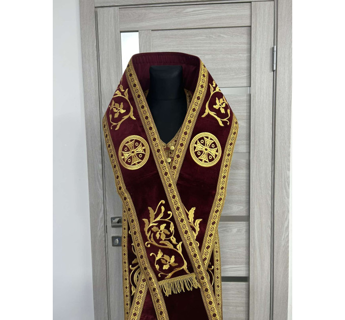 Bishop's embroidered communion set - Bishop Stole and cuffs in velvet fabric