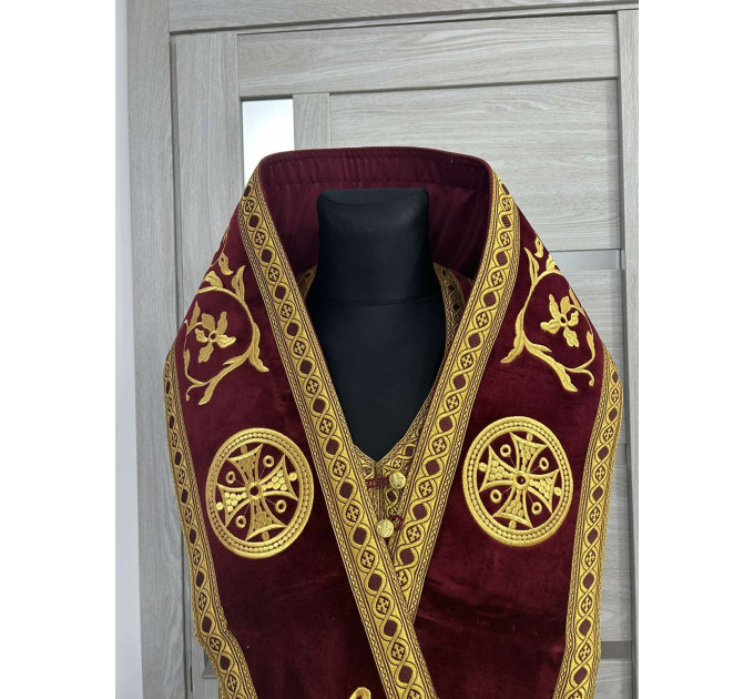 Bishop's embroidered communion set - Bishop Stole and cuffs in velvet fabric