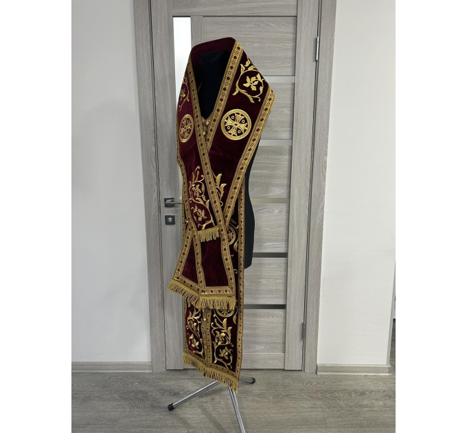Bishop's embroidered communion set - Bishop Stole and cuffs in velvet fabric