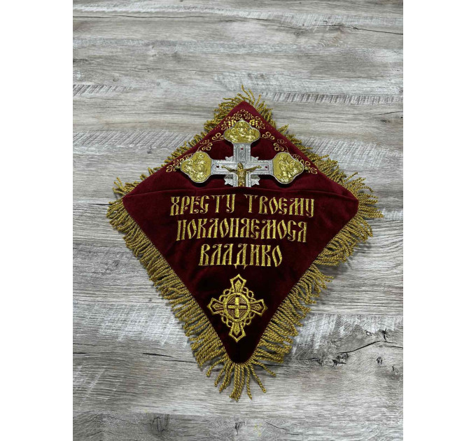 Pillow for cross - Altar cross stand in velvet - Embroidered cross pillow