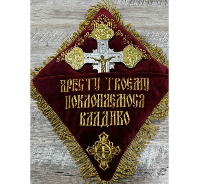 Pillow for cross - Altar cross stand in velvet - Embroidered cross pillow