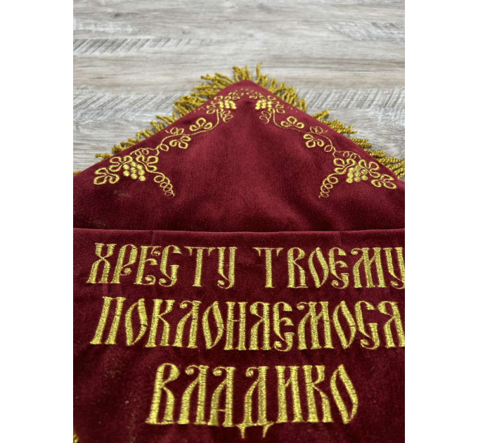 Pillow for cross - Altar cross stand in velvet - Embroidered cross pillow