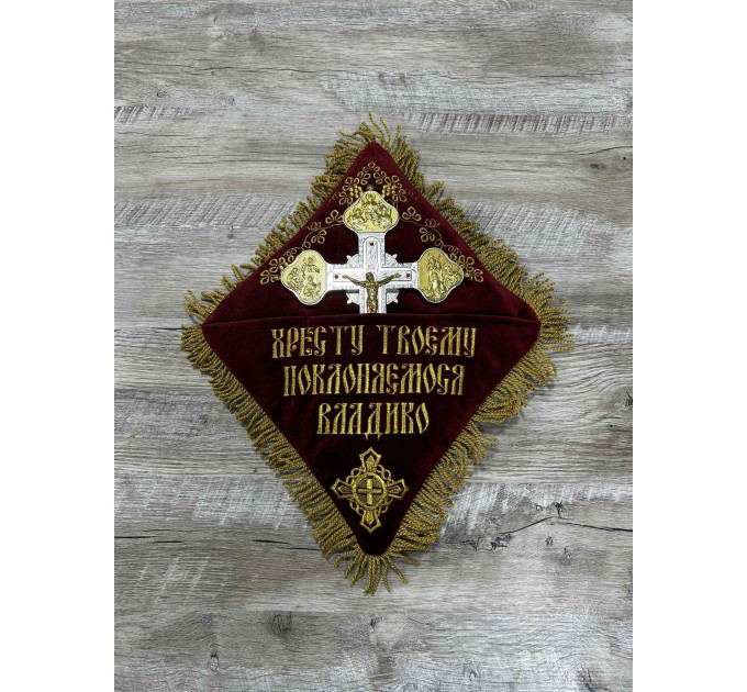 Pillow for cross - Altar cross stand in velvet - Embroidered cross pillow